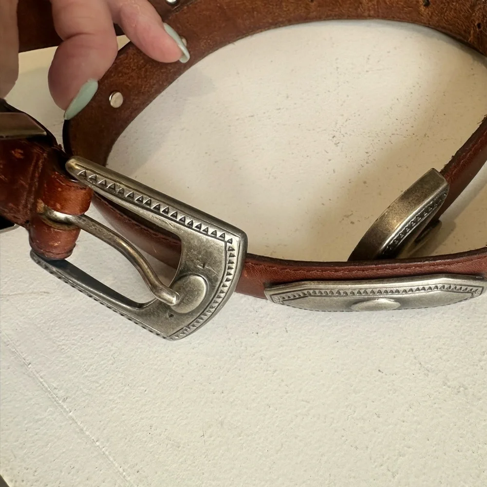 Kenneth Cole New York Belt Brown Silver‎ Trim Leather Belt M